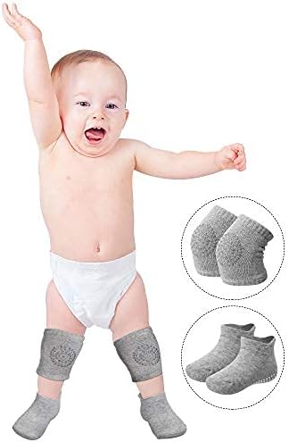 10 Pairs Baby Crawling Anti Slip Knee Pads and Anti Slip Baby Socks Set Unisex Toddler Knee Protectors Non Slip Ankle Socks