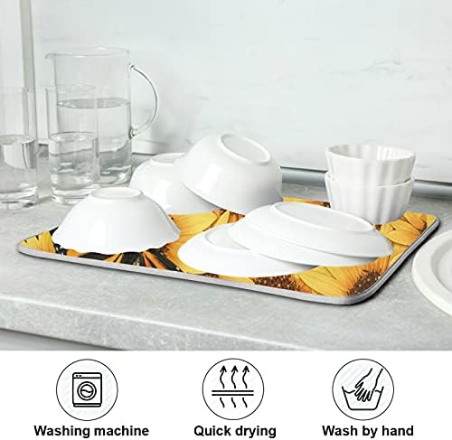 Monarch Butterfly Dish Drying Mat Large Yellow Summer Sunflower Fast Absorbent Tableware Pad Baby Bottle Rack Drainer Mats Heat Resistant Kitchen Sink Counter Decor 18x24 inches