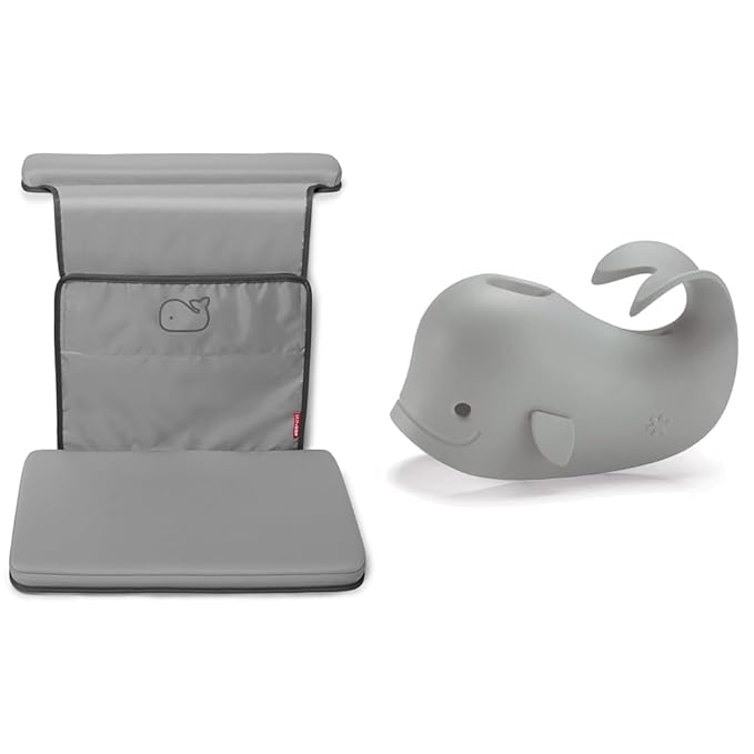 Skip Hop Baby Bath All-in-One Elbow Saver and Kneeler with Spout Cover, Moby Grey