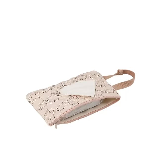 Quilted Baby Wipe Holder Quilted Wipe Pouch Portable Hanging Floral Wet Wipes Bag for Car, Stroller