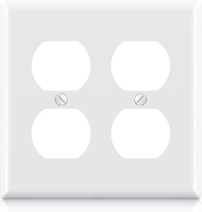 AIDA 2-Gang Duplex Wall Plates, Unbreakable Faceplate Cover for Outlets, Standard Size 4.53" H x 4.57" L, UL Listed (1 Pack, Glossy White)
