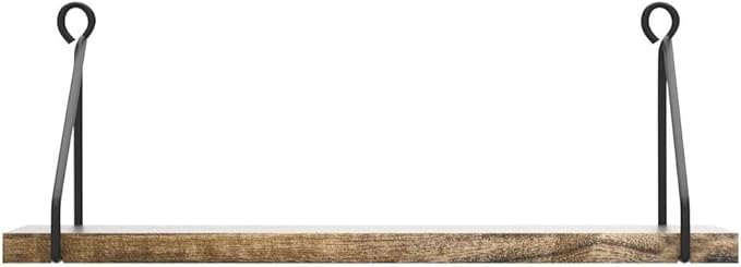 Afuly Floating Wall Shelves Rustic Wall Mounted Hanging Shelf Farmhouse Wall Bookshelf for Bathroom Kitchen Dining Living Room Wood Metal Organizers, Set of 2
