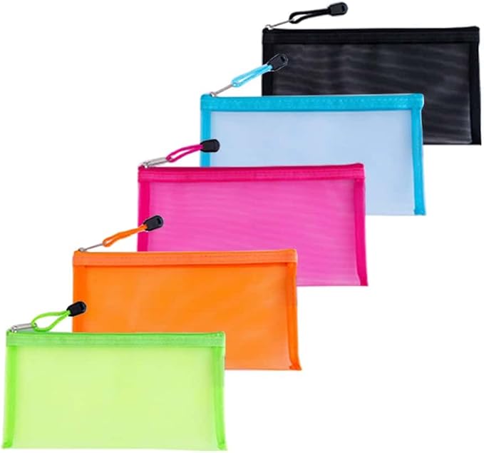 5 Pack Small Mesh Pencil Pouch Bags with Zipper, Size 8.5" x 4.5" Small Cosmetic Makeup Bag for Purse, Diaper Bag Organizing Pouches, Travel Toiletry Kit (8.5" x 4.5")