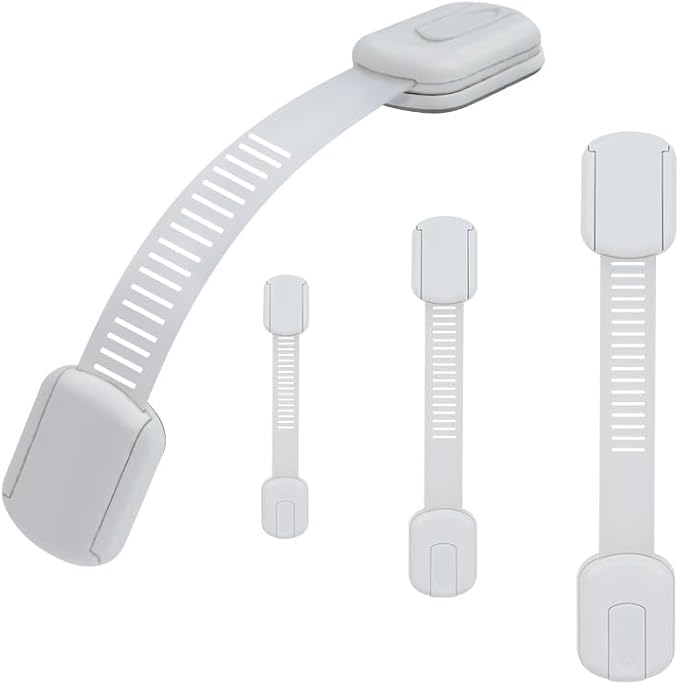 Vkania Child Proof Cabinet Locks - Cabinet Locks Baby Proofing with 3M Adhesives for Refrigerator, Oven, Cupboards, Toilet Seat - Adjustable,Easy Installation,No Drilling (4 Pack)