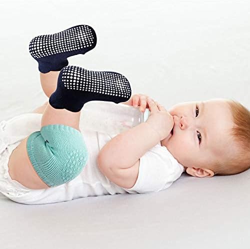 10 Pairs Baby Crawling Anti Slip Knee Pads and Anti Slip Baby Socks Set Unisex Toddler Knee Protectors Non Slip Ankle Socks
