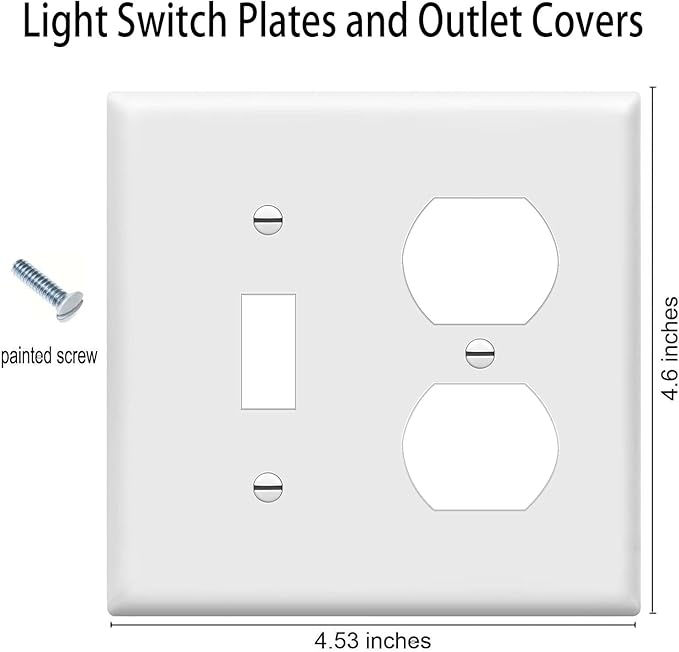 Duplex Outlet/Toggle Light Switch Wall Plates 2-Gang Switch Outlet Electrical Cover Plate Unbreakable Thermoplastic Faceplate for Light Receptacle Outlet Switch, White (4 Pack)