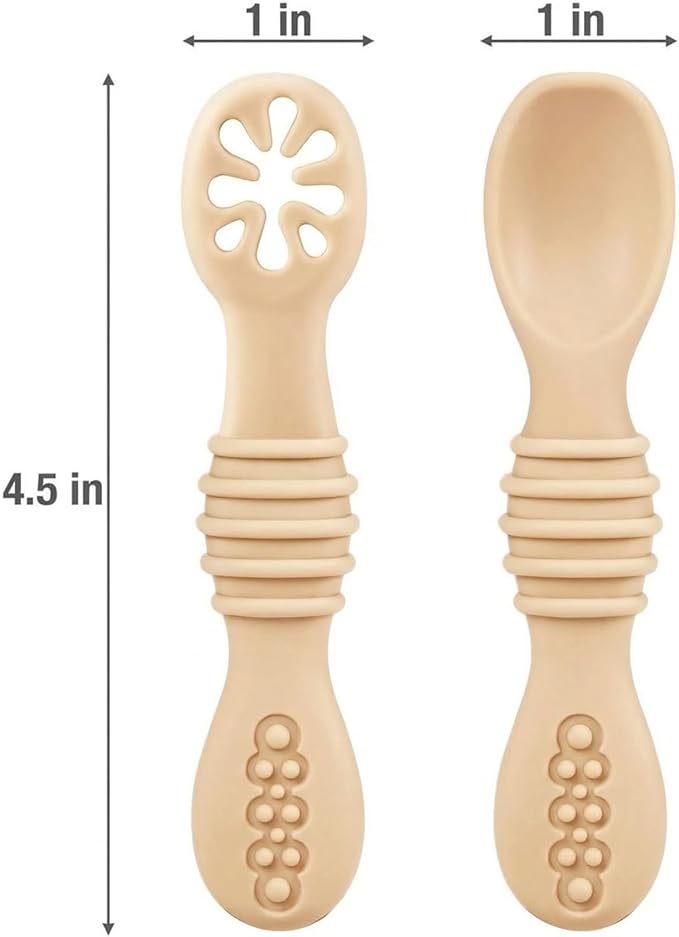 PandaEar 6 Pack Silicone Baby Spoons for Baby Led Weaning, First Stage Baby Toddler Self Feeding Utensils 6+ Months (Blue Green Beige)