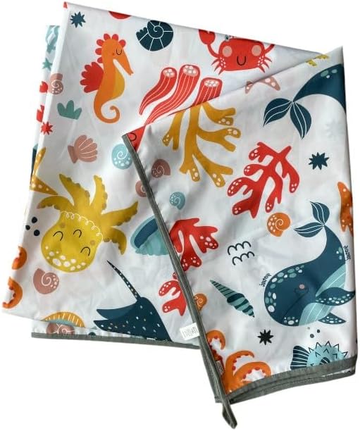 Waterproof High Chair Splat Mat – Machine Washable Floor & Table Protector for Baby Feeding, Art & Crafts, Outdoor Use (Ocean, 114x118 Inch)
