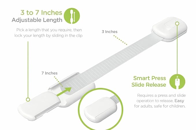 Premium Child Safety Locks – Adjustable, No-Drill & Easy-Install Home Safety Kit – Cabinet & Drawer Locks (6-Pack) (Child Safety Straps)