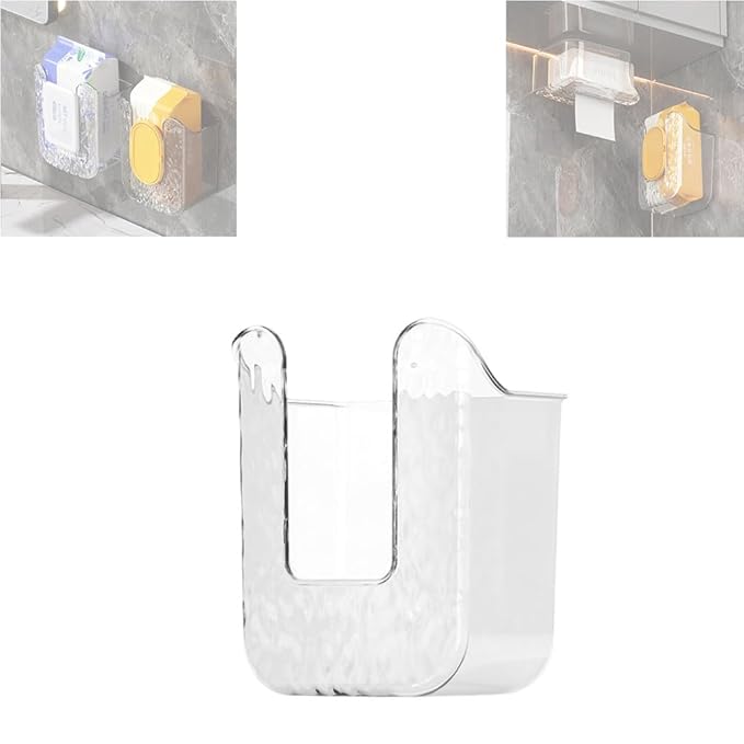 Kitchen Wipes Storage Box, 2024 New Non-slip Flushable Wipes Holder for Bathroom Toilet, Wall-Mounted Clear Wet Tissue Dispenser Container Box No Punching Refillable Keeps Baby Wipes Fresh Case