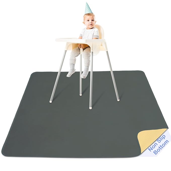 Basumee Splat Mat High Chair Mat Waterproof Baby Play Splat Mat for Under High Chair Food Catcher Highchair Mat for Floor Non Slip Bottom, Gray, 46x42 Inches