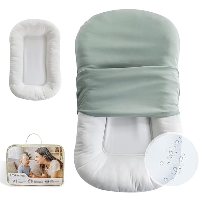 Infant Lounger, Baby Nest Cover, Soft Cotton and Waterproof Inner, Baby Floor Seat for Tummy Time, Baby Lounger for Newborn 0-24 Months, Essentials for Newborns (Green)