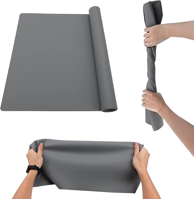 Extra Large Silicone Table Mat, Genuine Food-Grade Silicone Mat for Crafts Kids Dinner Placemat Desk Countertop Waterproof Protector Heat Insulation Kitchen Pastry Rolling Dough Pad (Dark Gray)