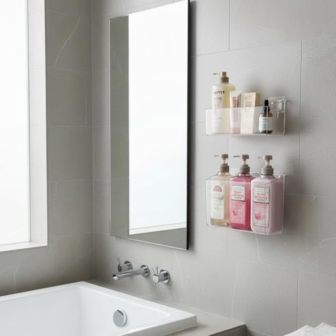 BIINONE No-Drill Adhesive Wall Mounted Storage Organizer - 2 Pack Set for Bath Toys Storage, Kitchen, Bathroom & Pantry, Laundry Utility Room Storage Bins