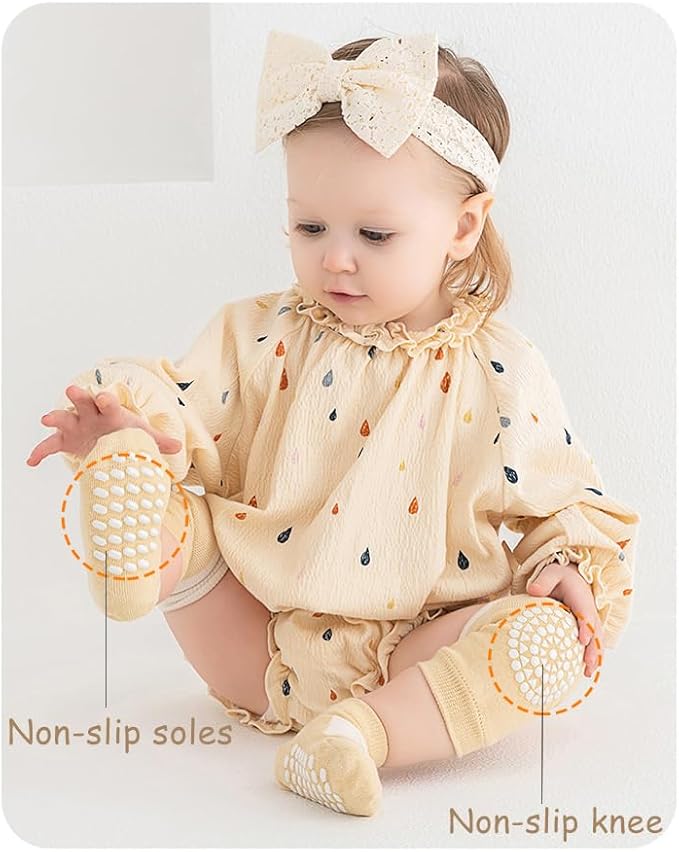 Feidoog Baby Crawling Knee Pads with Anti-Slip Elastic 3 Pairs Knee Pads and 3 Pairs Socks Set,Infant Kneepads for Crawling