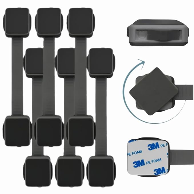 Autumn Bliss Co Cabinet Locks Baby Proofing (6-Pack Black) - Child Proof Cabinet Locks, No Drilling, Easy Installation, Adjustable & Reusable, Drawer Locks Baby Proofing