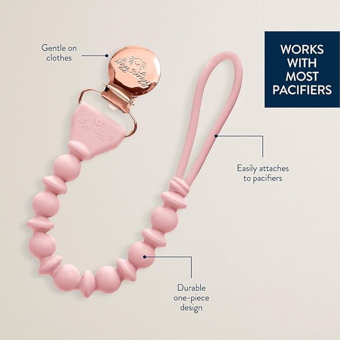 Itzy Ritzy Silicone Pacifier Clip – 100% Food Grade Silicone Pacifier Strap with Clip Keeps Pacifiers, Teethers & Small Toys in Place Features One-Piece Design & Cord (Pink)