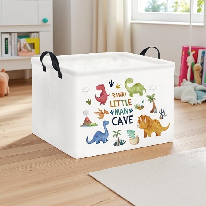TIBAOLOVER Rectangular Kids Storage Basket Baby Storage Basket with Handles for Home Kitchen Boys and Girls Cute Toy Storage Bin Organizer Shelf Book Room Decor(Dinosaur)