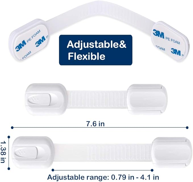 Socub 8 pack Child Safety Cabinets Strap Locks, Multi Use Latch with Strong Adhesive Pads, for Cabinets, Drawers, Oven, Toilet Seat, Fridge