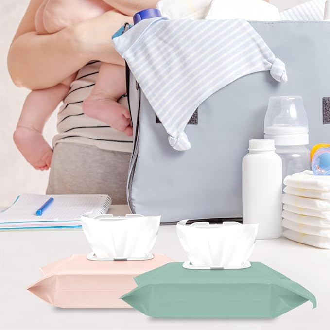4 Pack Baby Wipes Dispenser [New Version-One Press Open],Portable Wipe Pouch,Refillable Wipe Holder, Baby Wipes Container Reusable Wet Wipes Bags Pouch for Travel (C)