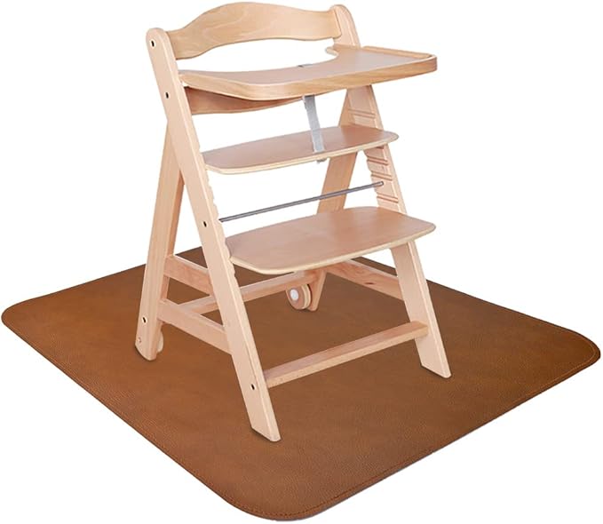 Linkidea Vegan Leather Splat Mat for Under High Chair Floor Protector for Kids - Reusable Infant High Chair Mat Food Splash Spill Mats, Waterproof Portable Picnic Blanket Outdoor Mat (Brown)