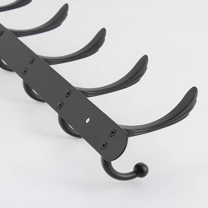 kimzcn Coat Rack Wall Mounted - 5 Tri Hooks, Heavy Duty, Metal Coat Hook Rail for Coat Hat Towel Purse Robes Mudroom Bathroom Entryway (Black)