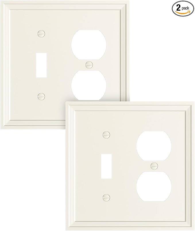2-Pack Combo Toggle/Duplex Light Switch Cover Plate, Light Almond Wall Outlet Cover Plate, Natural Bamboo Fiber Decorative Wall Receptacle Cover for Electrical Outlets, Light Switch