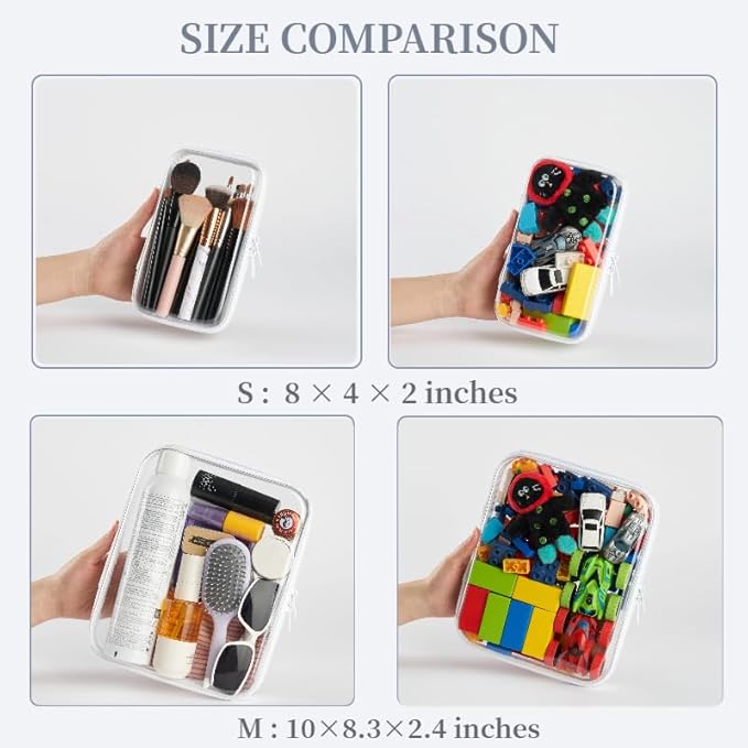 3-Pack Medium Clear Hard Shell Zipper Pouches, Clear Zipper Bags, Hard Case Pouches for Purse & Diaper Bag Organizer,and Travel Essentials（3M）