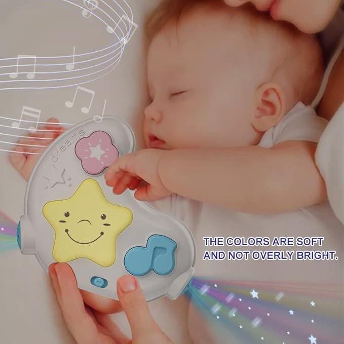 White Noise Machine and Baby Soother with Remote, 108 Lullaby Music, Soothing Sounds and Night Light for Newborn Nursery Sleeping, Musical Crib Toy, Portable Baby Sound Machine for Travel