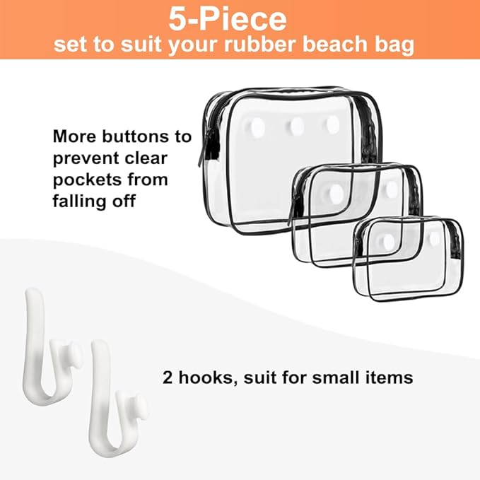 3 Packs Clear Bogg Beach Tote Bag with 2 Pack Insert Hooks Accessories for Bogg Bags Travel Makeup Clean Toiletry Brush Organizer Cosmetic Divider Storage Inner Pouch