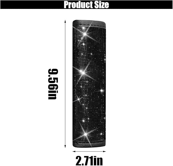 2PCS Bling Car Seat Belt Shoulder Pads, Bling Rhinestones Seat Belt Covers for Women, Car Seatbelt Strap Pad with Crystal Diamond, Car Interior Accessories for Car SUV (Black Diamond)