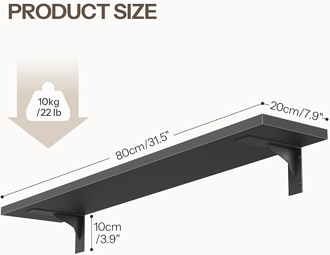 HOOBRO Floating Shelves for Wall, 31.5" Wall Mounted Shelves Set of 2, Hanging Storage Shelf with Metal Brackets, Wooden Shelf for Living Room, Bedroom, Bathroom, Black BK82BJP201G1