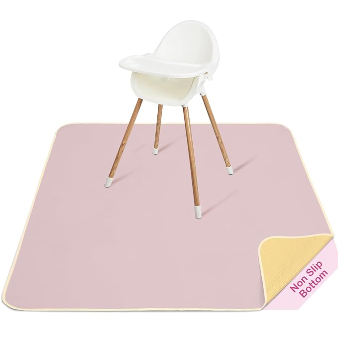 Basumee Splat Mat High Chair Mat Waterproof Baby Play Splat Mat for Under High Chair Food Catcher Highchair Mat for Floor Non Slip Bottom, Pink, 46x42 Inches