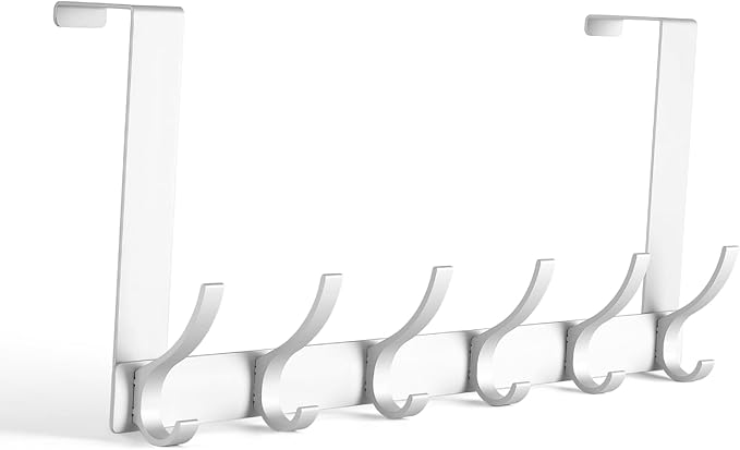 Optish Over The Door Hooks, Door Hanger Hooks for Hanging, Over The Doors Towel Racks for Bathroom with 10 Coat Hook, Coat Rack Bathroom Accessories（1 Pack, Silver）