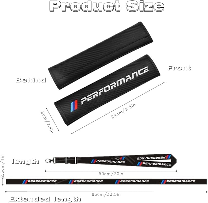 Car M 3 Color Performance Letters seat Belt Cover Carbon Fiber Texture Car seat Belt Shoulder Pad Cover Soft and Comfortable Suitable for Any Car Model