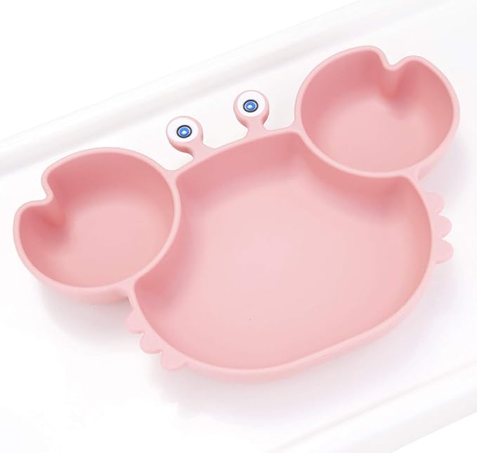 Linowos Silicone Suction Plate for Toddlers - Self Feeding Training Divided Plate Dish and Bowl for Baby and Toddler, Fits for Most Highchairs Trays, BPA Free Microwave Dishwasher Safe