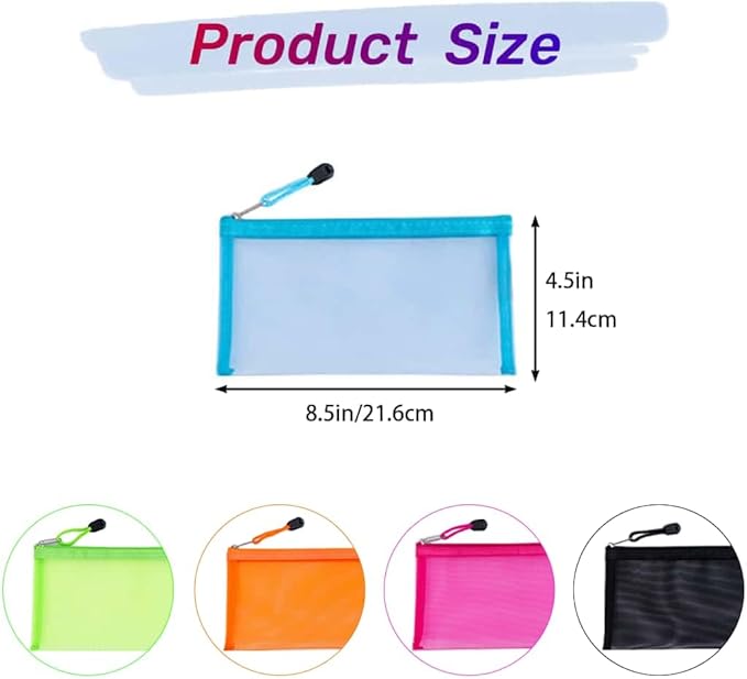 5 Pack Small Mesh Pencil Pouch Bags with Zipper, Size 8.5" x 4.5" Small Cosmetic Makeup Bag for Purse, Diaper Bag Organizing Pouches, Travel Toiletry Kit (8.5" x 4.5")