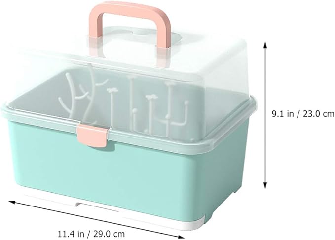 Toyvian Large Capacity Baby Bottle Storage Box with Lid and Handle Portable Drying Rack Organizer for Bottles and Cups 11.4X9X8.7 Inches for Home and Travel