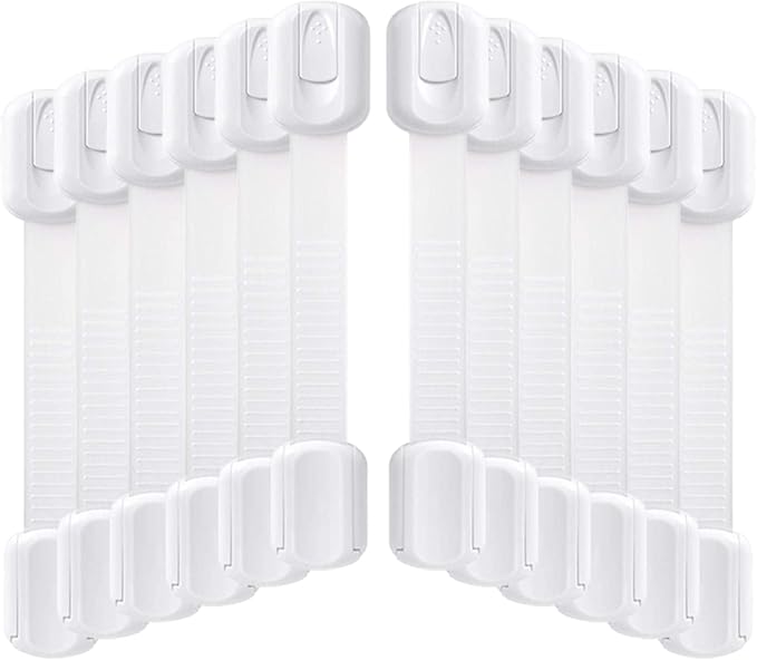 Socub 12 pack Child Safety Cabinets Strap Locks, Multi Use Latch with Strong Adhesive Pads, for Cabinets, Drawers, Oven, Toilet Seat, Fridge