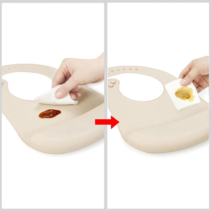 PandaEar 5 Pack Waterproof Silicone Baby Bibs| Super Thin Light Weight Feeding Bib with Food Catcher Pocket for Toddler