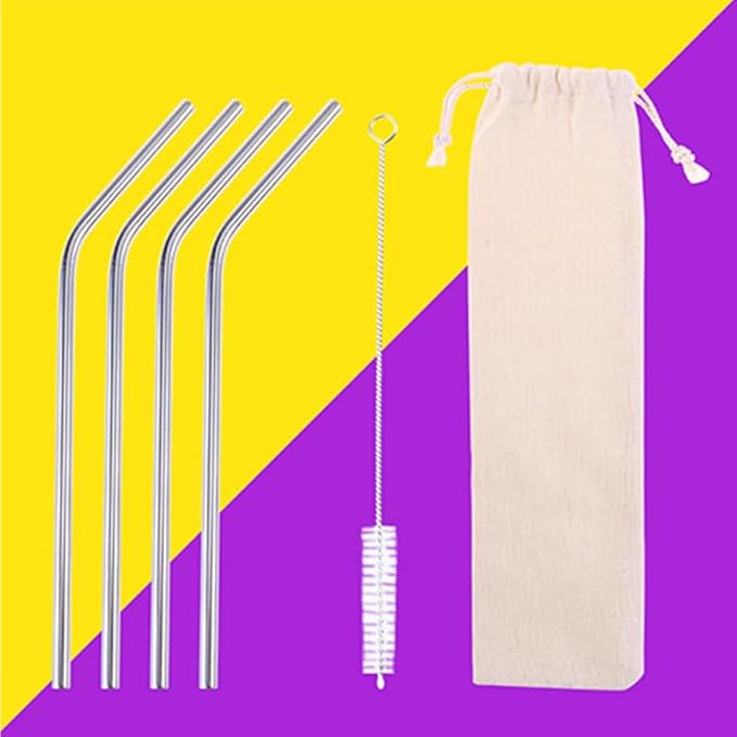 BIUDECO 6pcs Straw Carrying Case Cotton Linen Pouch Bag for Reusable Drinking Straws Lightweight with Drawstring Design