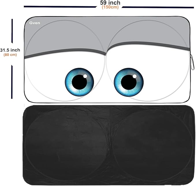 Gven Windshield Sun Shade for Car Front Window Sunshades Windshield Cover Automotive Interior Sun Protector Accessories for Compact& Midsize Sedan,Com& Subcompact SUV,Small Pickup,Wagon(Eyes-Grey, S)