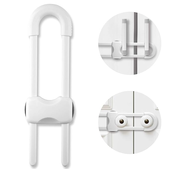 6 Pack Baby Proof Cabinet Locks, Adjustable U-Shaped Child Safety Locks for Cabinets, Drawers, Fridge, Closet | No Drill Baby Proofing Cabinet Latches with Secure Lock Button
