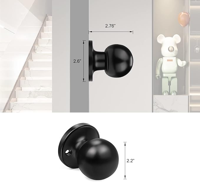 Probrico Non-Turning Half Dummy Door Knobs,Black Round Non-Turning Door Knobs for Closet French Door,4 Pack