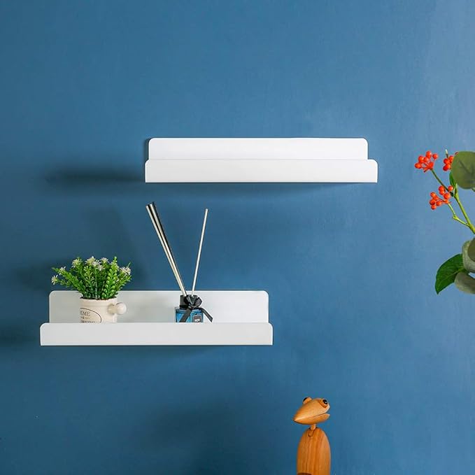 6 PCS Wall Mounted Acrylic Floating Shelf 15 Inch White Ledge Shelf, Nursery Kids Bookshelf 5MM Thick Bathroom Storage Shelves Toy Display Organizer