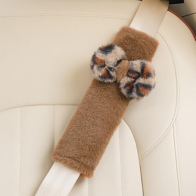 2 Pack Seat Belt Cover Pad, Cute Kawaii Leopard Print Bow Tie Seatbelt Covers Seatbelt Shoulder for More Comfortable Driving, Plush Fluffy Soft Seat Belt Cover, Car Seats Accessories, 02