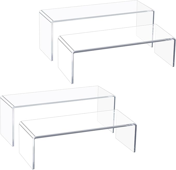 Blaithom Acrylic Display Riser Stand,4Pcs 12'' Length Tier Display Stands, Thickened to 0.2''(5mm) Acrylic Shelf Risers for Perfume Display,Risers for Buffet Table,Cupcake Stand,Pop Figurines,Tumbler,Food