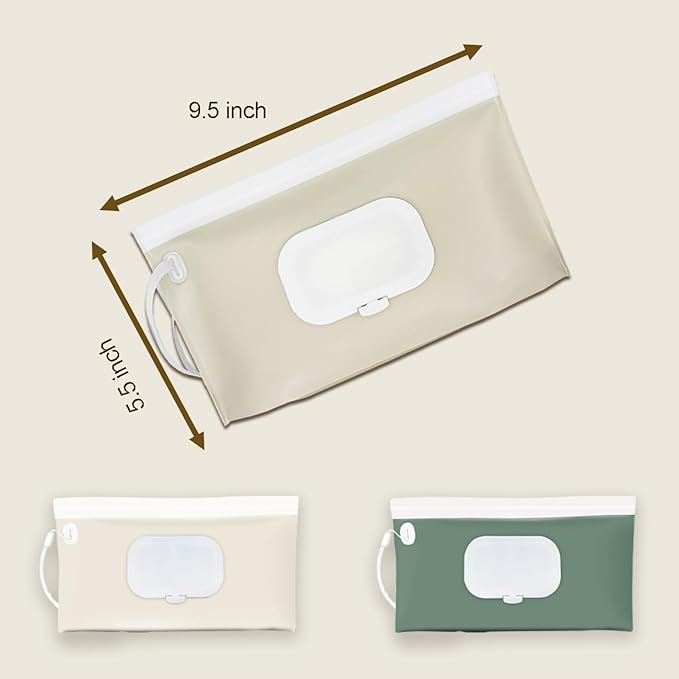 Wipe Dispenser,2-Pack Portable Refillable Wipe Container,Reusable Travel Baby Wipes Dispenser, Waterproof and Dustproof(Sage Green & Cream)