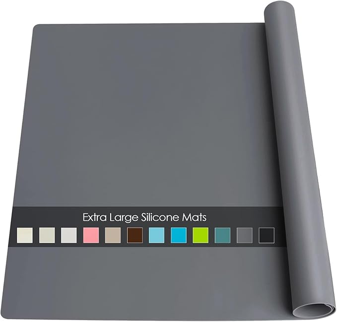 Extra Large Silicone Mat, 31.5x23.6 Large Silicon Placemats for Kids, Heat Resistant Matt for Kitchen Counter Non-Stick Table Mat for Dough and Pastry, Silicone Craft Mat for Kids, Dark Gray