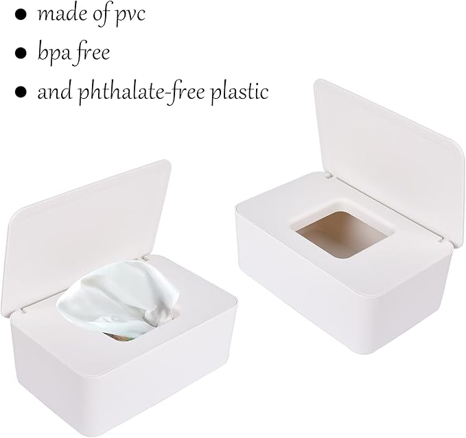 Cuayaes White Tissue Box Cover, Refillable Baby Wipes Dispenser with Sealed Lid, Modern Desktop Tissue Box Holder Napkin Organizer Container for Bathroom Car Office